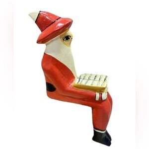Handmade Wooden Santa Figure Sitting Carved Folk Art Yvens Leger Made In Haiti